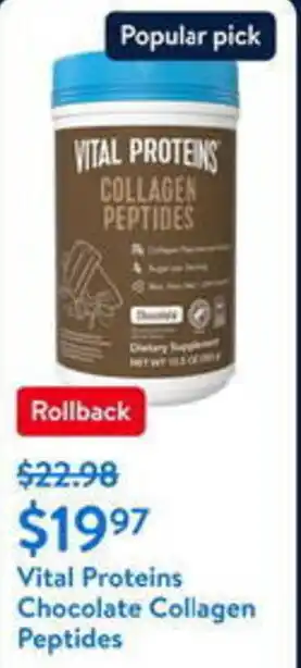 Walmart Vital Proteins Chocolate Collagen Peptides offer