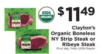 ShopRite Organic Boneless NY Strip Steak or Ribeye Steak offer