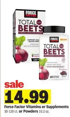 Meijer Force Factor Vitamins or Supplements 30-120 ct. or Powders 10.2 oz offer