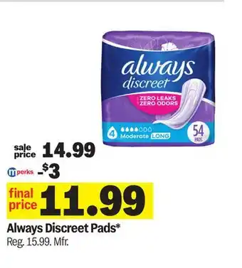 Meijer Always Discreet Pads offer