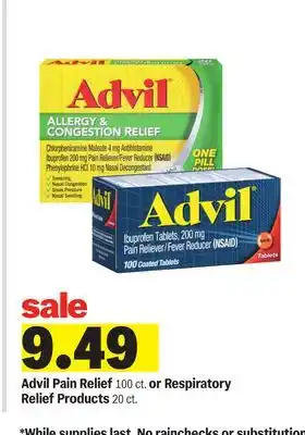 Meijer Advil Pain Relief 100 ct. or Respiratory Relief Products 20 ct offer