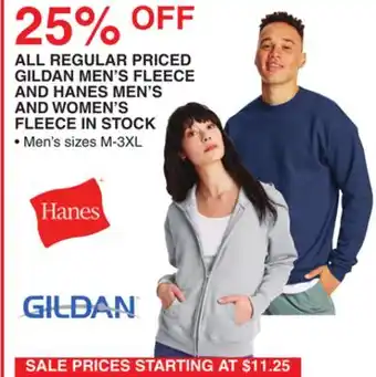 Dunham's Sports ALL REGULAR PRICED GILDAN MEN'S FLEECE AND HANES MEN'S AND WOMEN'S FLEECE IN STOCK offer