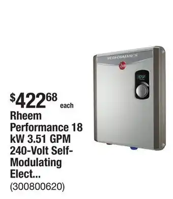 The Home Depot Rheem Performance 18 kW 3.51 GPM 240-Volt Self-Modulating Electric Tankless Water Heater offer