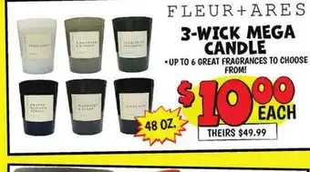 Ollie's FLEUR + ARES 3-WICK MEGA CANDLE offer