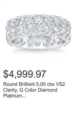 Costco Round Brilliant 5.00 ctw VS2 Clarity, G Color Diamond Platinum Double Row Eternity Band offer