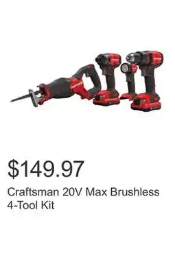 Costco Craftsman 20V Max Brushless 4-Tool Kit offer