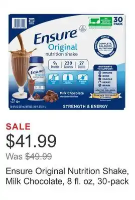 Costco Ensure Original Nutrition Shake, Milk Chocolate, 8 fl. oz, 30-pack offer