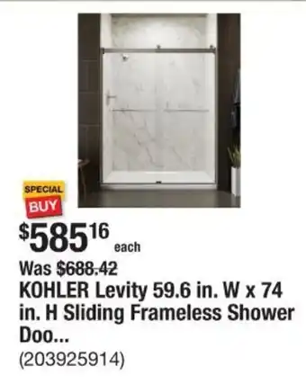 The Home Depot Kohler levity 59.6 in. w x 74 in. h sliding frameless shower doo... offer