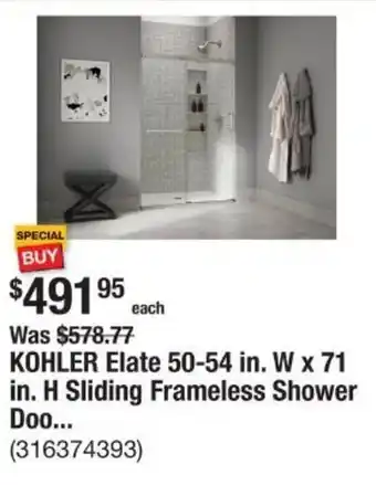 The Home Depot Kohler elate 50-54 in. w x 71 in. h sliding frameless shower doo... offer