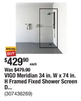 The Home Depot VIGO Meridian 34 in. W x 74 in. H Framed Fixed Shower Screen D... offer