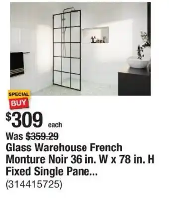 The Home Depot Glass Warehouse French Monture Noir 36 in. W x 78 in. H Fixed Single Pane... offer