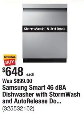 The Home Depot Samsung Smart 46 dBA Dishwasher with StormWash and AutoRelease Do... offer