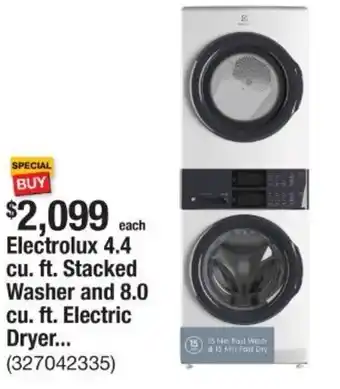 The Home Depot Electrolux 4.4 cu. ft. stacked washer and 8.0 cu. ft. electric dryer offer