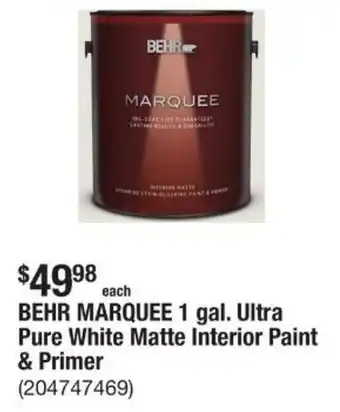 The Home Depot Behr marquee 1 gal. ultra pure white matte interior paint & primer offer