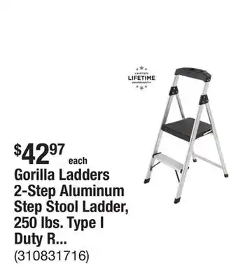 The Home Depot Gorilla Ladders 2-Step Aluminum Step Stool Ladder, 250 lbs. Type I Duty Rating (8ft. Reach Height) offer