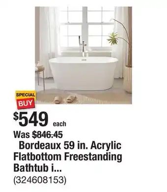 The Home Depot Bordeaux 59 in. Acrylic Flatbottom Freestanding Bathtub in White/Titanium Gold offer