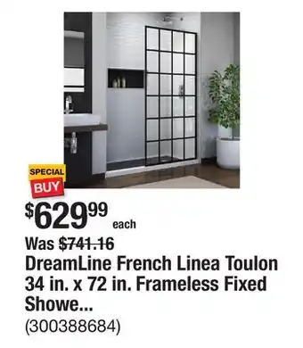 The Home Depot DreamLine French Linea Toulon 34 in. x 72 in. Frameless Fixed Shower Screen in Matte Black offer