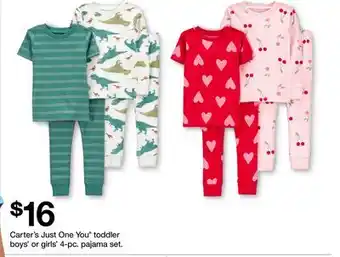 Target Carter's Just One You toddler boys' or girls' 4-pc. pajama set offer