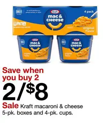 Target Kraft macaroni & cheese 5 - pk. boxes and 4 - pk. cups offer