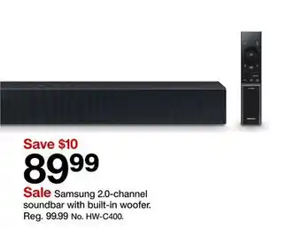 Target Samsung 2.0-channel soundbar with built-in woofer offer