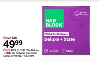 Target H&R BLOCK 2024 Deluxe + State tax software download offer