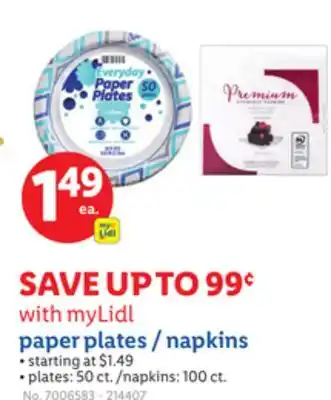 Lidl myLidl paper plates/napkins offer