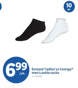 Lidl Esmara ladies' or Livergy men's ankle socks offer