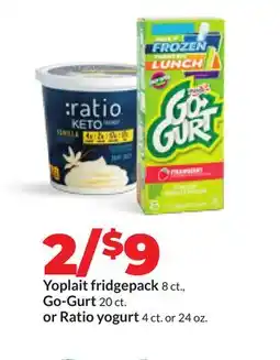 Hy-Vee Yoplait fridgepack 8 ct., Go-Gurt 20 ct. or Ratio yogurt 4 ct. or 24 oz offer