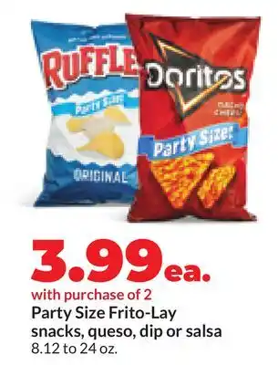 Hy-Vee Party Size Frito-Lay snacks, queso, dip or salsa offer