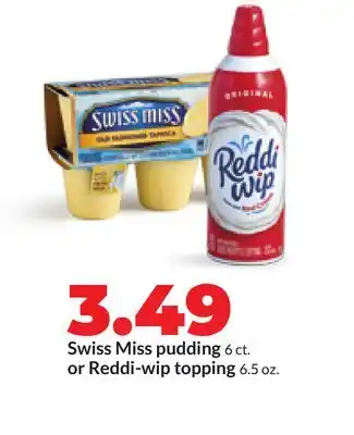 Hy-Vee Swiss Miss pudding 6 ct. or Reddi-wip topping 6.5 oz offer