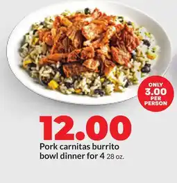 Hy-Vee Pork carnitas burrito bowl dinner for 4 offer