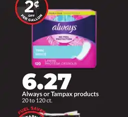 Hy-Vee Always or Tampax products offer