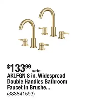 The Home Depot AKLFGN 8 in. Widespread Double Handles Bathroom Faucet in Brushed Gold (2-Pack) offer