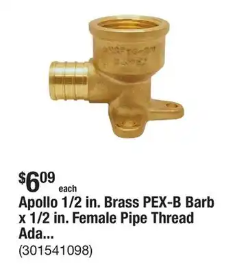 The Home Depot Apollo 1/2 in. Brass PEX-B Barb x 1/2 in. Female Pipe Thread Adapter 90-Degree Drop-Ear Elbow offer