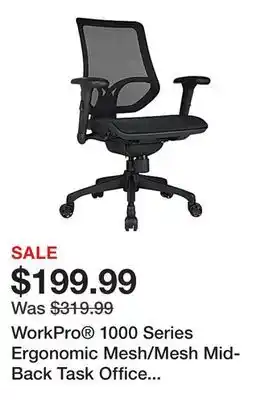 Office Depot WorkPro 1000 Series Ergonomic Mesh/Mesh Mid-Back Task Office Chair, Black/Black, BIFMA Compliant offer