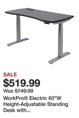 Office Depot WorkPro Electric 60W Height-Adjustable Standing Desk with Wireless Charging, Black offer