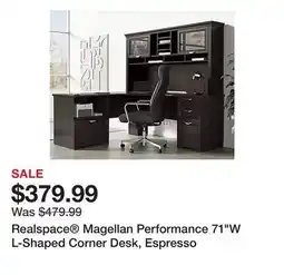 Office Depot Realspace Magellan Performance 71W L-Shaped Corner Desk, Espresso offer