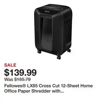 Office Depot Fellowes LX85 Cross Cut 12-Sheet Home Office Paper Shredder with SafeSense, Black offer