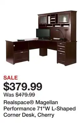 Office Depot Realspace Magellan Performance 71W L-Shaped Corner Desk, Cherry offer