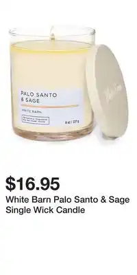 Bath & Body Works White Barn Palo Santo & Sage Single Wick Candle offer