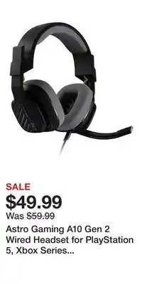 Game Stop Astro Gaming A10 Gen 2 Wired Headset for PlayStation 5, Xbox Series X/S, and PC offer