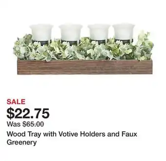 Belk Wood Tray with Votive Holders and Faux Greenery offer