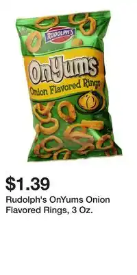 Big Lots Rudolph's OnYums Onion Flavored Rings, 3 Oz offer