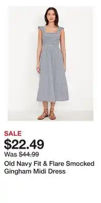 Old Navy Old Navy Fit & Flare Smocked Gingham Midi Dress offer