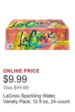 Costco LaCroix Sparkling Water, Variety Pack, 12 fl oz, 24-count offer