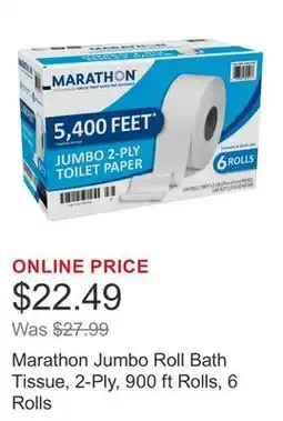 Costco Marathon Jumbo Roll Bath Tissue, 2-Ply, 900 ft Rolls, 6 Rolls offer