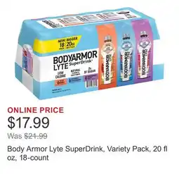 Costco Body Armor Lyte SuperDrink, Variety Pack, 20 fl oz, 18-count offer