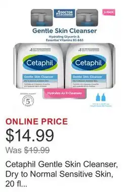 Costco Cetaphil Gentle Skin Cleanser, Dry to Normal Sensitive Skin, 20 fl oz, 2-count offer