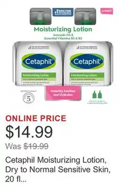 Costco Cetaphil Moisturizing Lotion, Dry to Normal Sensitive Skin, 20 fl oz, 2-count offer