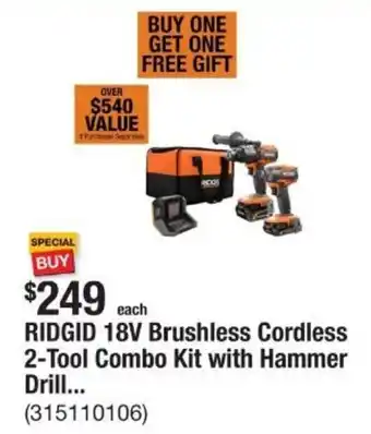 The Home Depot Ridgid 18v brushless cordless 2-tool combo kit with hammer drill... offer